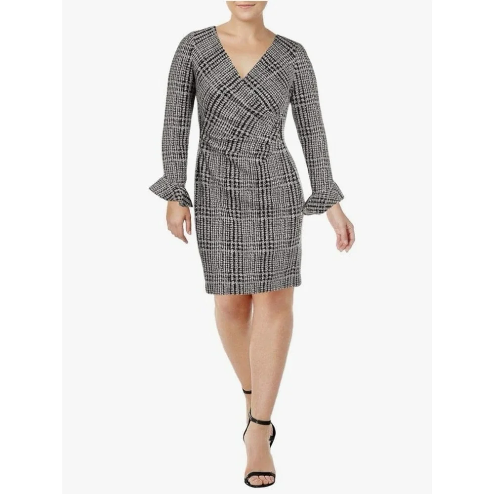 Lauren Ralph Lauren Women's Plaid Ruched Dress Black Size 14 Knee Length